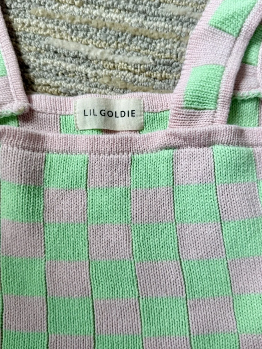Lil Goldie Sofi Check Knit Set in Pink and Mint